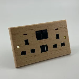 Factory Direct Switched Double 13A Socket with USB and USB-C Wood Panel Electrical Supplier Wall Switch and Socket
