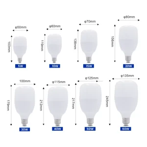 Factory Direct T-Shape AC LED Bulb 5W 10W 15W 20W 30W 40W 50W 60W PP PBT E27 B22