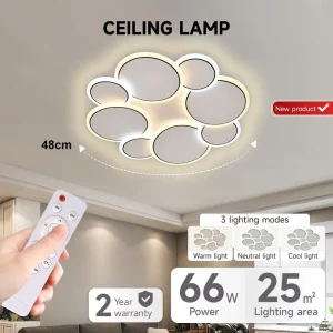 Factory Modern Acrylic 66W Bedroom Living Room Remote-Controlled Adjustable Smart LED Ceiling Light