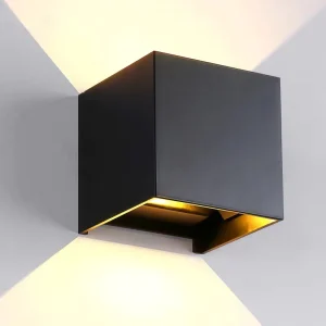 Factory Modern Matte Black Square Exterior Wall Lamp IP65 Waterproof Double headed Up&down LED Wall Sconce