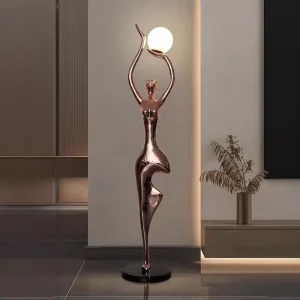 Factory New Rose Colored Resin Art Goddess Figure Sculpture Floor Lamp Exhibition Hall Hotel Large Standing Light Decoration