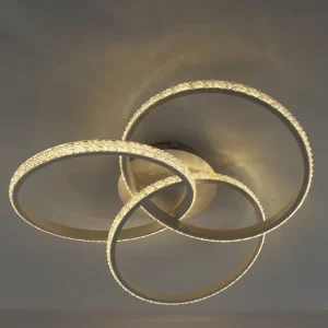 Factory Newest Remote Control Dimmable Bright Bedroom Living Room 3 Crystal Ring White Metal Modern Pop 60W Led Ceiling Light