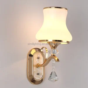 Factory Price Wrought Gold Irom and White Shade Bedside Wall Lights for Bedroom