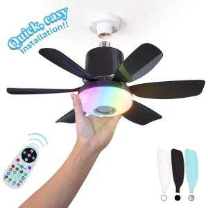 Fan Bulb Moving Head Rotation Cooling Electric Dimming 360 Rotating White LED Remote Control Modern E27 Ceiling Fan With Light