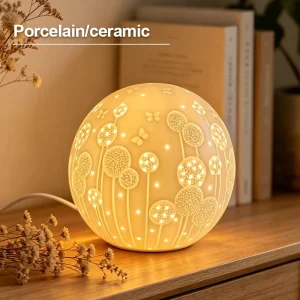 Fancy Night Light LED Hollow Out Carve Design Ceramic Bedside Lamp Switch Night Lamp Craft Modern Desk Lamp