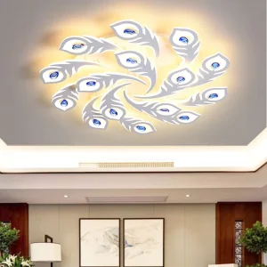 Feather Design Acrylic LED Ceiling Lamp with Metal Base Modern Creative Smart Dimmable Lighting for Living Room Bedroom Home