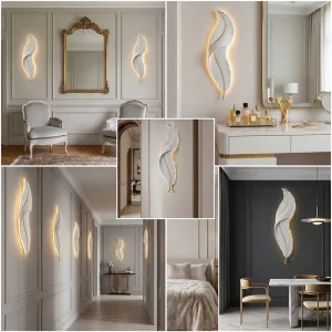 Feather LED Wall Lamp Modern Luxury Creative Art Decorative Wall Sconce Warm Ambient Light for Bedroom Living Room Hallway