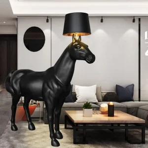 Fiberglass Sculpture Floor Lamp Animal Horse Design Hotel Lobby Art Decoration Villa Exhibition Hall Standard Lamp
