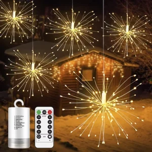 Firework Copper Wire LED Starburst Lights Battery Hanging Lights with RC Waterproof Fairy String Lights for Home Patio Garden