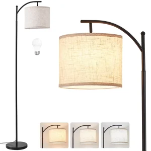Fishing Floor Lamp with Fabric Shade Foot Switch for Living Room Bedroom
