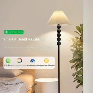Five Ball Iron Frame Nordic Retro Pleated Floor Lamp with Eye Protection LED Light for Living Room & Bedroom Decor