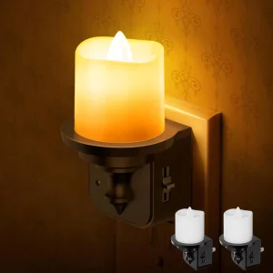 Flameless Candle Night Light, 1800K Dimmable Amber LED with Dusk-to-Dawn Sensor