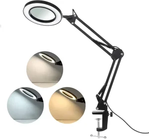 Flexible 3 Color Modes 10 Brightness Levels 2-in-1 10X Magnifying Glass LED Clamp Table Lamp Eye Caring Reading Repairing