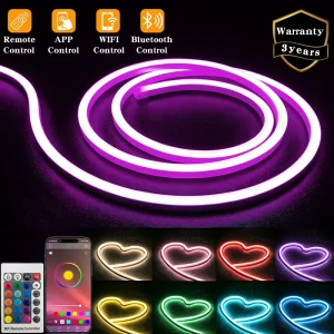 Flexible LED Neon Strip Light 12V/24V IP67 RGB/RGBW APP Wi-Fi Remote Control Neon Silicone Tube for Parks, KTVs, and Shops