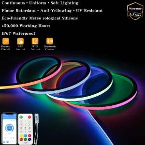 Flexible Neon LED Strip Light 12V/24V Adjustable Color and Brightness SPI RGB/RGBW 10x10mm Indoor/Outdoor