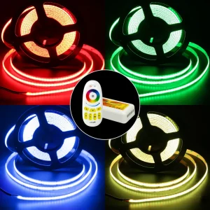 Flexible RGB COB Strip 12V 450 LEDs/m 10mm 15W/m CRI 90+ Smart Chip COB LED Strip Light for Hotel Ceiling