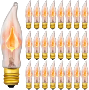 Flicker Flame C18 E12 Glass LED Replacement Bulbs 2700K Soft Warm White 30000 Hours for Garden Outdoor String Lights 12-Pack