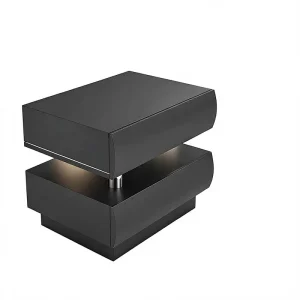 Floating Block LED Light MDF Black Drawer for Bedroom Hotel Nightstand Bedside Table