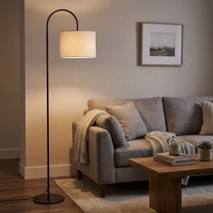 Floor Lamp American Minimalist Industrial Style Living Room Study Bedroom Fabric Lampshade Foot Switch