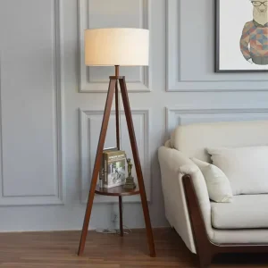 Floor Lamp Living Room Sofa Solid Wood American Retro Bedroom Bedside Table Shelf Integrated Table Lamp Floor Light