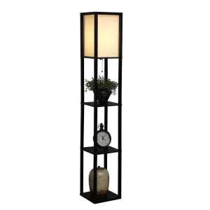 Floor Lamp with Shelves 63″ LED Standing Lamp for Living Room Organizer Storage Shelf Linen Shade Display Floor Lamps
