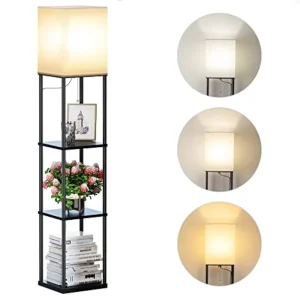 Floor Lamps with Shelves 3 Tier Modern Shelf Floor Lamp with 3CCT LED Bulb Display Floor Lamp for Bedroom Office Storage