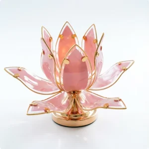 For Style Modern Simple Pink Lotus Table Lamp Stained Glass Floral LED Bedside Light Gold Base Home Bedroom Decor Night Lamp