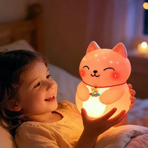 Fortune Cat LED Night Light Rechargeable Silicone Lamp Warm White Bedroom Decor Gift
