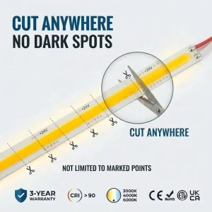 Free Cut COB LED Strip 24V 480 LEDs/M High Density FCOB Ribbon ETL CE Kitchen Cabinet Under Cupboard