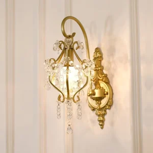 French Classic Crystal Gold Mirror Wall Lamp Background Corridor Wall Fitting American Retro Bedroom Bedside Bracket Light
