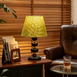 French Country Bedside Lamp Solid Wood Table Lamp Green Fabric Shade for Bedroom Living Room