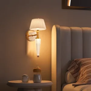 French Luxury Fabric Crystal Wall Lamp Modern Bedroom Bedside Wall Sconce