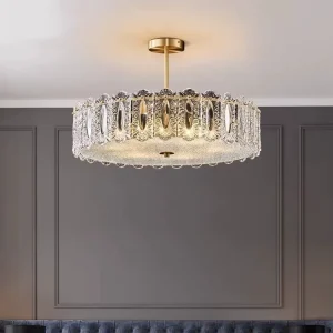 French Luxury Semi Flush Mount Ceiling Light with Solid Brass Post Modern Minimalist Design for Living Room and Master Bedroom