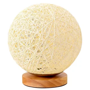 French Rattan Table Lamp Shade Night Light Creative Wood Base LED Rattan Ball Table Lamp