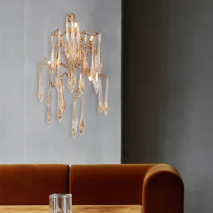 French Solid Brass Crystal Wall Sconce, Light Luxury High-End Art Wall Lamp for Living Room Feature Wall & Bedroom Bedside