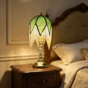French-Style Vintage Tassel-Decorated Mid-Century Table Lamp Dimmable Night Light