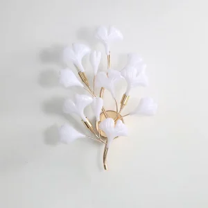 French Style Wall Lamp with Ginkgo Design for Bedroom Bedside Living Room Accent Wall Entryway and Hallway Lighting