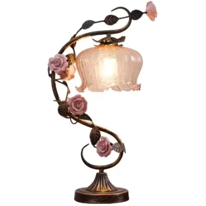 French Vintage Art Table Lamp Medieval Country Style Rose Atmosphere