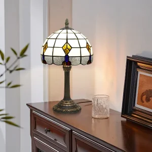 French Vintage Mid Century Style Table Lamp Stained Glass Lampshade Luxury Desk Lamp for Hotel Villas Decorative Ambient Light