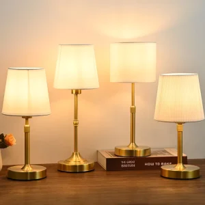 French Vintage Pleated Fabric Table Lamp Rechargeable LED Metal Desk Night Light Retro Decorative Lamp for Dining Room Bed