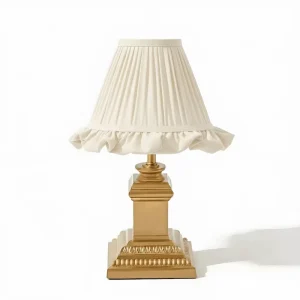 French Vintage Pleated Table Lamp Metal Base Rechargeable Decorative Desk Lamp for Bedroom Dining Room Study Hotel Homestay