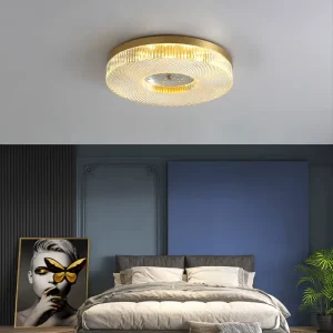 Full Brass Flush Mount AC Ceiling Light Nordic Minimalist Chandelier with Sensor Control IP33 for Living Room Dining Room