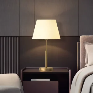 Full Brass Modern Luxury LED Table Lamp with 1000 Lumens Plastic Shade Minimalist Bedside Lamp for Bedroom Living Room Study