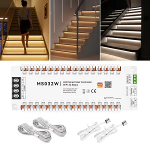 Full-Color WiFi LED Stair Strip Light Kit with Motion Sensor Controller