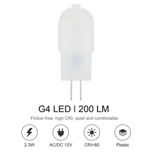 G4 LED Bulb 2.3W AC/DC 12V 200LM Ra>80 IC Driver 14 LEDs 2835 Plastic Residential CE Certified