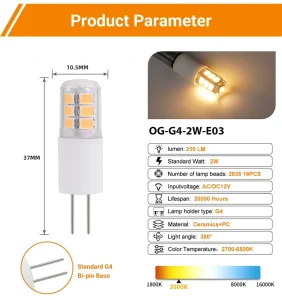 G4 LED Bulb 2700-6500K Mini Corn Light AC/DC 12V for Chandeliers and Wall Lamps