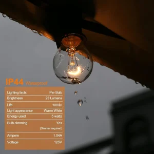 G40 LED Fairy String Light Bulbs 110V 5W PVC Copper Wire Black E12 Base IP44 Waterproof 33ft 2700K Warm White Outdoor