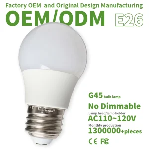 G45 LED Bulb E26 AC110-120V Non-Dimmable White Plastic Shade CRI 80