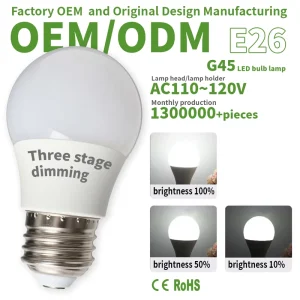 G45 LED Bulb E26 AC110-120V Three-Stage Dimming White Plastic Shade CRI 80