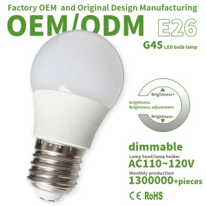 G45 LED Bulb E26 AC110V Silicon Dimming White Plastic Shade CRI 80